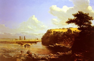 Somerscales Thomas Jacques Cattle Watering In A River Landscape