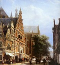 Springer Cornelis Vleeschhal and Grote Kerk in Haarlem Sun