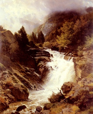 Steffan Johann Gotterfried A Waterfall In The Bavarian Alps