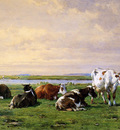 Stortenbeker Pieter Meadow landscape with cows Sun