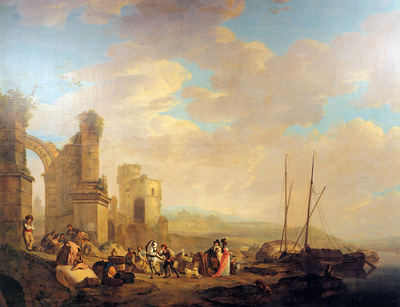 Strij van Jacob Landscape with coast and ruin Sun