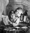 Strij van Abraham Boy and girl looking at drawings Sun
