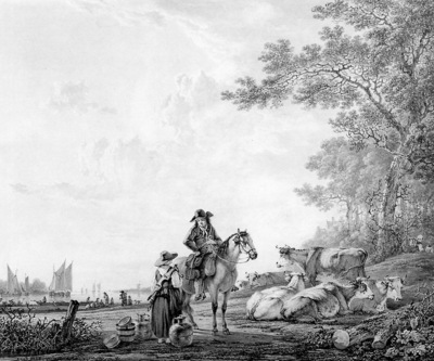 Strij van Jacob Landscape with horseman and maid