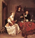 A Young Woman Playing a Theorbo to Two Men WGA