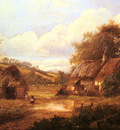 Thors Joseph Landscape With Figures Outside A Thatched Cottage