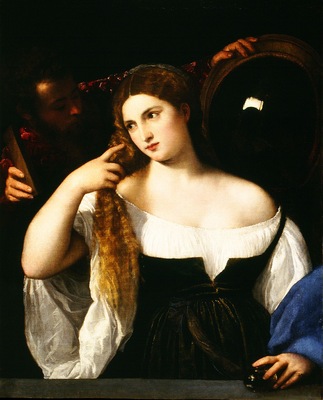 Tiziano La jeune fille au miroir, ca 1512 15, 93x76 cm, Louv