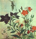utamaro rice locust red dragonfly pinks chinese bell flowers