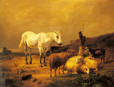 Verboeckhoven Eugene A Horse Sheep And Goat In A Landscape
