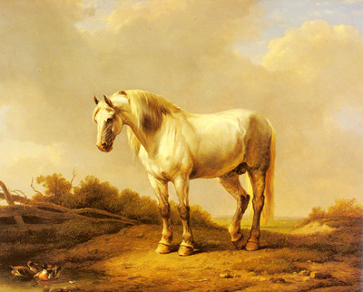 Verboeckhoven Eugene Joseph A White Stallion In A Landscape