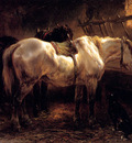 Verschuur Wouterus Two horses in a stable Sun
