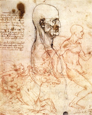 Leonardo da Vinci Profile of a man and study of two riders