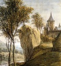 Waterloo Anthonie Mountainous landscape with castle on rock