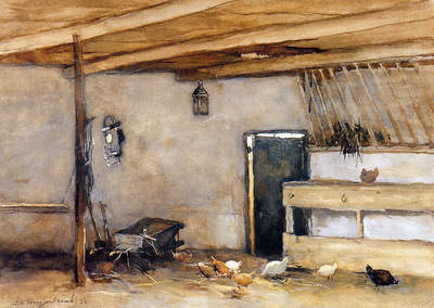 Weissenbruch Jan Stable with chickens Sun