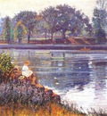 wendel girl seated by a pond