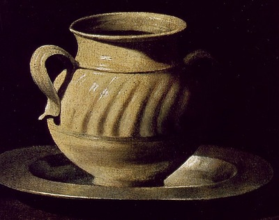 Zurbaran Still Life with Pottery Jars, detail, Prado