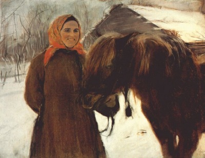 serov in the village peasant woman with a horse