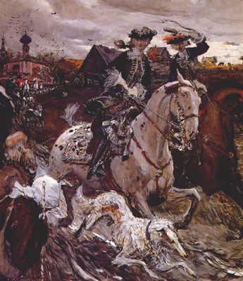 serov peter ii and princess elizabeth riding to hounds