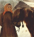 serov in the village peasant woman with a horse