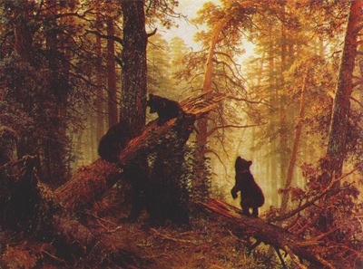 shishkin morning in a pine forest