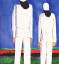 malevich 2 peasants against blue background 1928