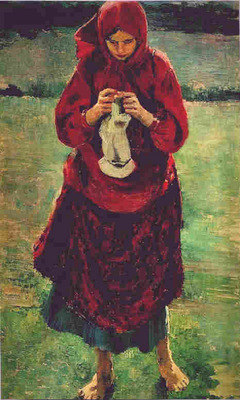 Peasant Girl Knitting a Stocking