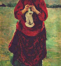 Peasant Girl Knitting a Stocking