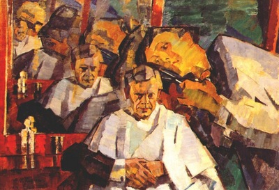 ulyanov self portrait with a barber 1914