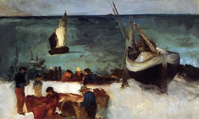 berck seascape fishing boats and fishermen