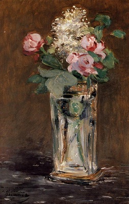 flowers in a crystal vase