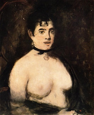 the brunette with bare breasts