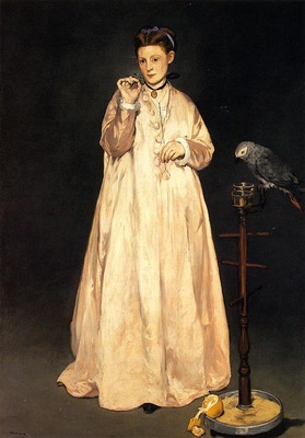 young lady with a parrot