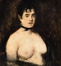 the brunette with bare breasts