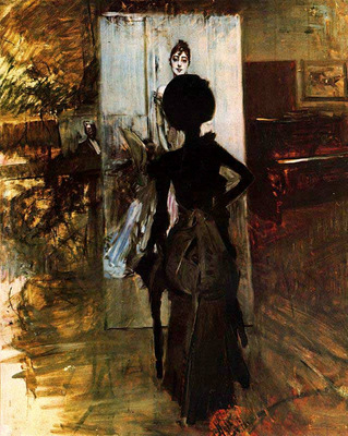 woman in black who watches the pastel of signora emiliana concha de ossa