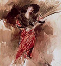 signora in abito rosso