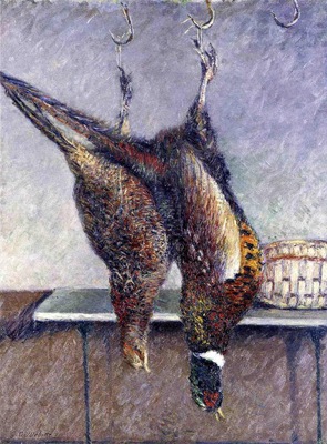 two hanging pheasants