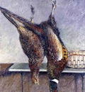 two hanging pheasants