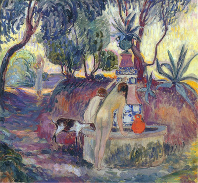 bathers at a fountain in saint tropez