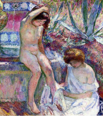 marthe and madame lebasque at the fountain