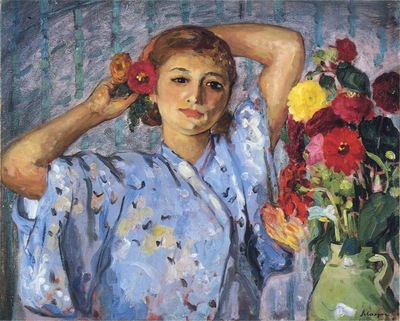 young girl with flowers