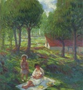 mother and child in a landscape