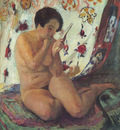 nude seated by a mirror
