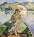woman in a boat with an umbrella