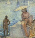 young bather with parasol