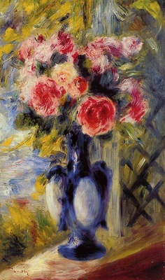 bouquet of roses in a blue vase
