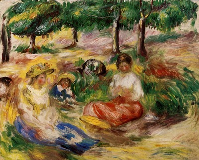 three young girls sitting in the grass 1896