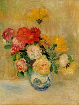 vase of roses and dahlias 1883