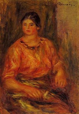woman in a red blouse