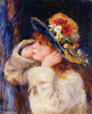 young girl in a hat decorated with wildflowers