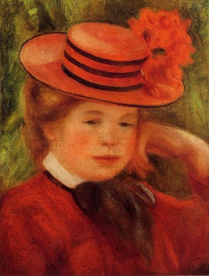 young girl in a red hat