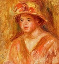 bust of a young girl in a straw hat